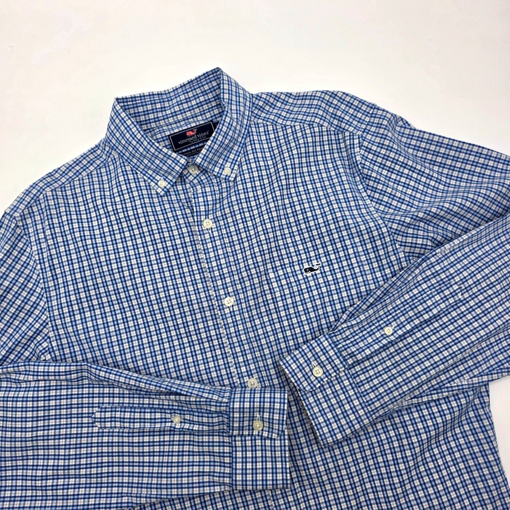 Vineyard Vines by Shep & Ian Blue White Gingham Tucker Shirt Classic Fit Size M